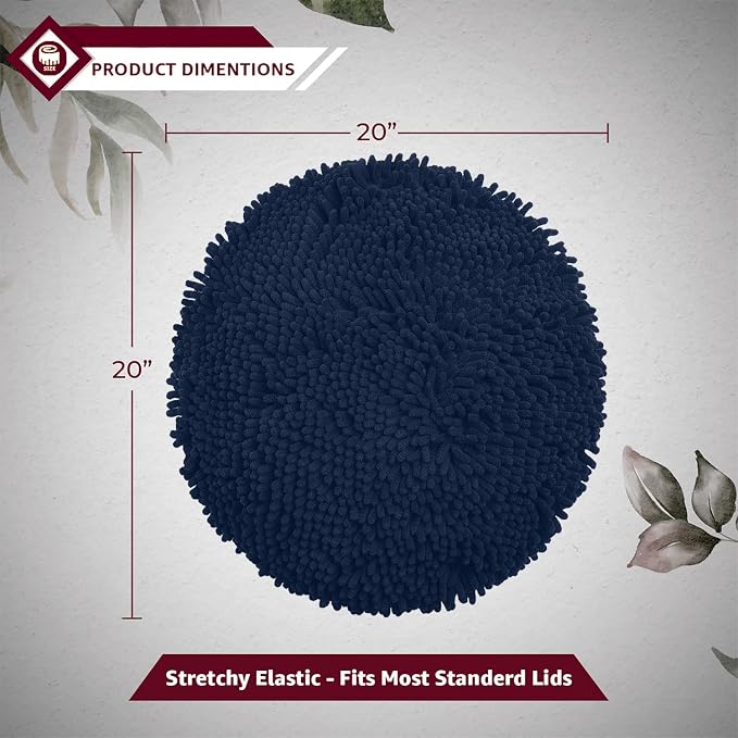LuxUrux Toilet Lid Cover with Stretch Fit Elastic Band – Chenille Microfiber Toilet Seat Non-Slip Cover for Bathroom – Soft Plush, Machine Wash And Dry, Comfort & Clean Look (18x18'', Navy)