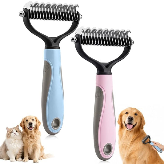 Pet Knotter for Dogs/Cats, Double Sided Pet Grooming Brush,Undercoat Rake Pets Brush for Long Hair Professional Deshedding Tool, Pets Hair Remover Shedding (Blue+Pink)