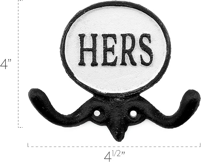 AuldHome Design His and Hers Towel Hooks (Set of 2); Cast Iron Rustic Farmhouse Decor Door Wall Hangers