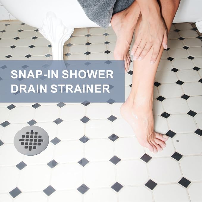 Chrome Plated Snap-in Shower Floor Drain Cover,Hidrop 4-1/4" OD Round Shower Strainer Grid, Easy-to-Install Replacement Cover Stainless Steel