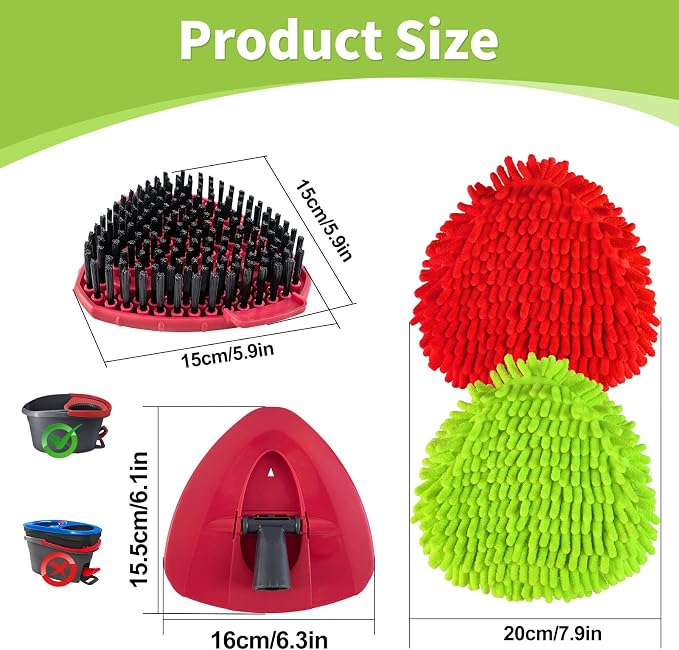 6 Pack Mop Heads Replacements for Ocedar, Replace Head for o Cedar Easywring 1 Tank, Spin Mop Replacement Head, 1 Pack Scrubber Head and 1 Mop Base