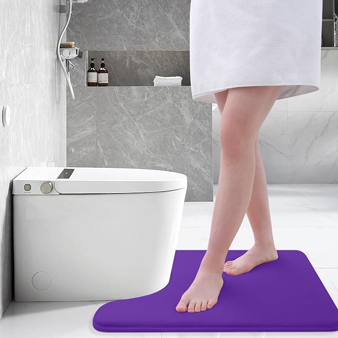 Smiry Memory Foam Toilet Rugs 24x20, Extra Soft Absorbent Bathroom Rugs | Dark Purple, Quick Dry Machine Washable Non-Slip Contour Bath Mat for Toilet