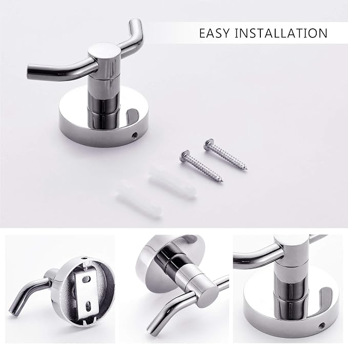 MARMOLUX ACC - 2pack Chrome Bathroom Hooks for Towels | Modern Double Towel Hook Design Ideal for use as Robe & Towel, for Shower Wall or Kitchen - Over Door - Adhesive