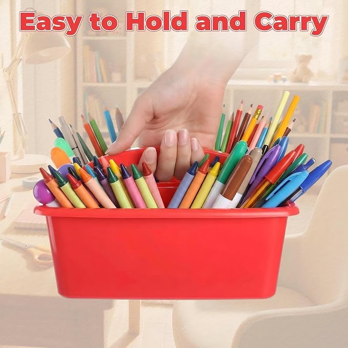 Kathfly 8 Pack Classroom Caddy Organizer with Handle, Plastic Art Craft Cleaning Caddy Bulk, Small Multipurpose Supply Organization Storage Basket for Table Desk Office Pencil Teacher (Blue Red)