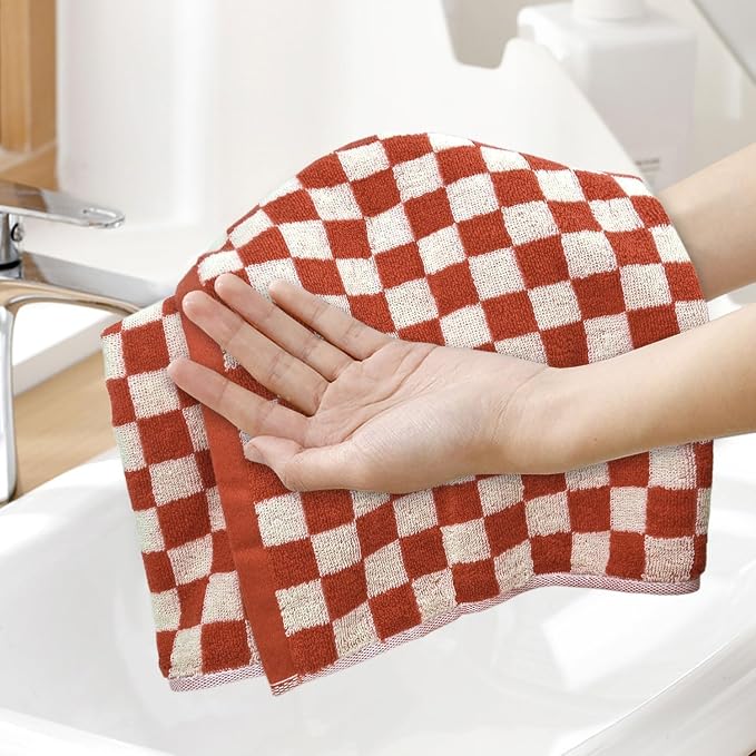 Checkered Hand Towel (13x29 Inches) - Kitchen Hand Towels Pack of 4, | Absorbent Cotton Rags for Bathroom Face Gym Fall Kitchen Towels
