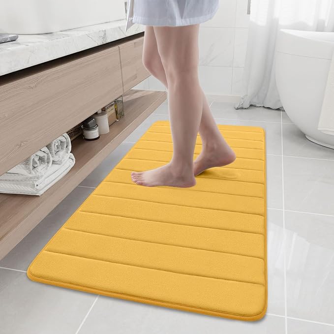 Buganda Memory Foam Bath Mat 47 x 20, Ultra Soft Absorbent Bathroom Rugs | Yellow, Machine Washable Quick Dry Bath Mats for Bathroom Floor, Shower and Tub, Home Decor Accessories