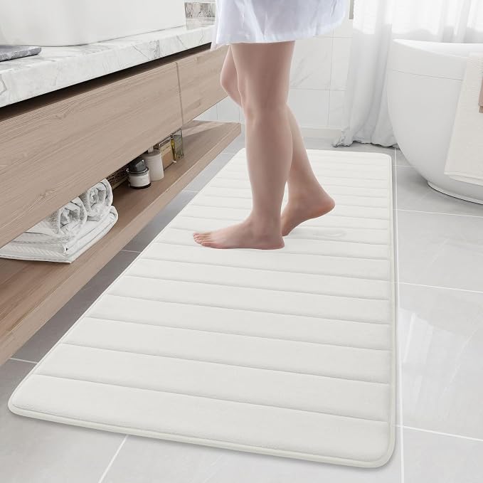 Buganda Memory Foam Bath Mat 70 x 24, Ultra Soft Absorbent Bathroom Rugs | Ivory, Machine Washable Quick Dry Bath Mats for Bathroom Floor, Shower and Tub, Home Decor Accessories