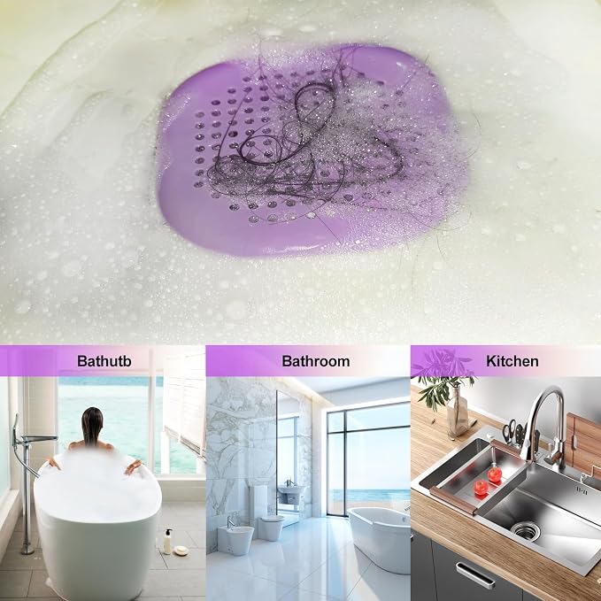 Bovinde Hair Drain Catcher,Square Cover for Shower 2 Pack (Purple Green) | Drainer Cover Silicone Hair Stopper with Suction Cups,Protector Accessories,Easy to Install Suit for Bathroom,Bathtub,Sink