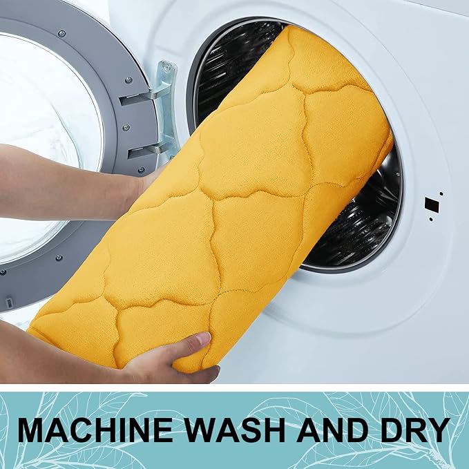OLANLY Memory Foam Bath Mat Rug 47x24, Ultra Soft Bathroom Rugs, Yellow | Thick Absorbent Carpet, Non-Slip Backing, Machine Washable, for Bathroom Floor, Tub, Shower and Home Decor Accessories