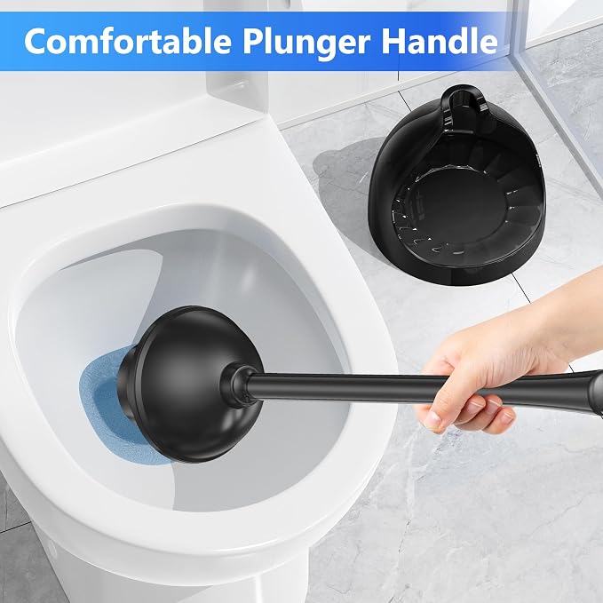 Toilet Plunger with Holder, Plungers for Bathroom Heavy Duty for 5.7-inch Toilet Drain, Toilet Plunger and Holder Combo for Bathroom Cleaning (Style 2)