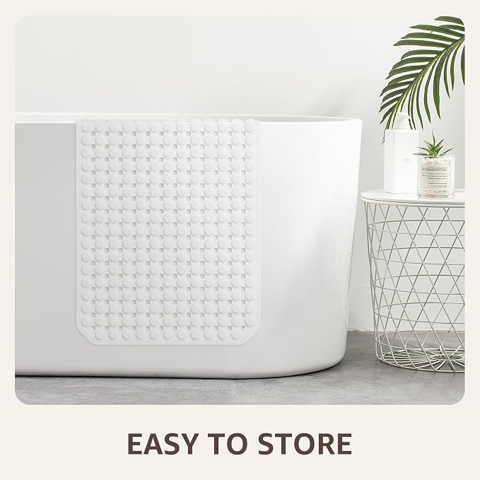 OTHWAY Bath Tub Shower Mat Non Slip, Bathtub Floor Liner Mats for Inside Shower Bathroom, Suction Cups and Drain Holes for Feet Scrubbing, Machine Washable, Soft on Feet, 35x16 Inch, White