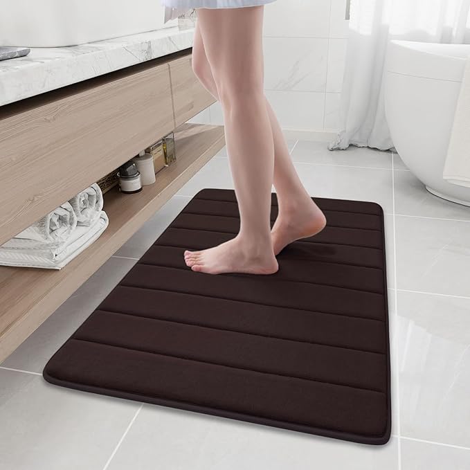 Buganda Memory Foam Bath Mat 35.4 x 24, Ultra Soft Absorbent Bathroom Rugs | Brown, Machine Washable Quick Dry Bath Mats for Bathroom Floor, Shower and Tub, Home Decor Accessories