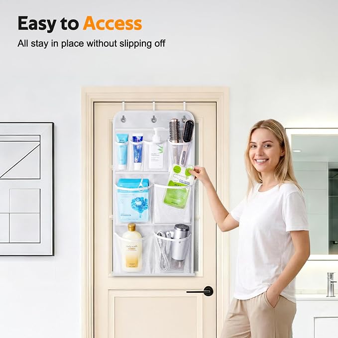 MISSLO Hanging Mesh Pockets Hold 340oz/1000ml Shampoo Shower Organizer with Over the Door Hooks