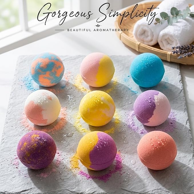 EvolutionUSA 9 Refresh Bath Bombs for Women – Fun Bath Bombs Mini Sized, Fun Womens Gift for Mother’s Day, Easter, Valentines, Birthday or Self Care, Organic Bathbombs Kids & Women, Bath Fun