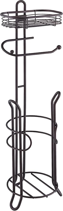 SunnyPoint Bathroom Heavyweight Toilet Tissue Paper Roll Storage Holder Stand with Reserve and Shelve, The Reserve Area Has Enough Space to Store Mega Rolls. (Bronze)