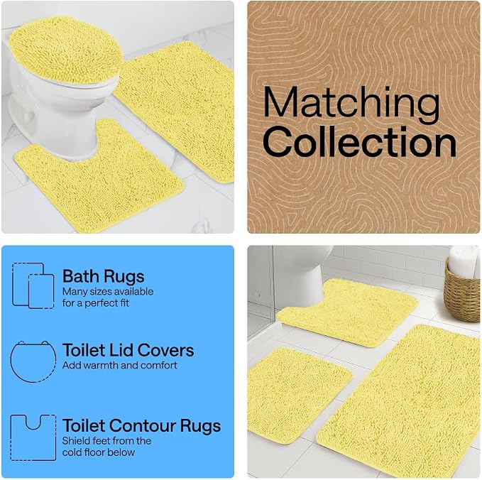 GORILLA GRIP Bath Rug Mat for Bathroom, Absorbent Chenille, 36x24 Yellow | Soft Thick Quick Dry Microfiber Mats, Rubber Backing, Machine Washable Tub and Shower Floor Rugs, Home Decor Essentials