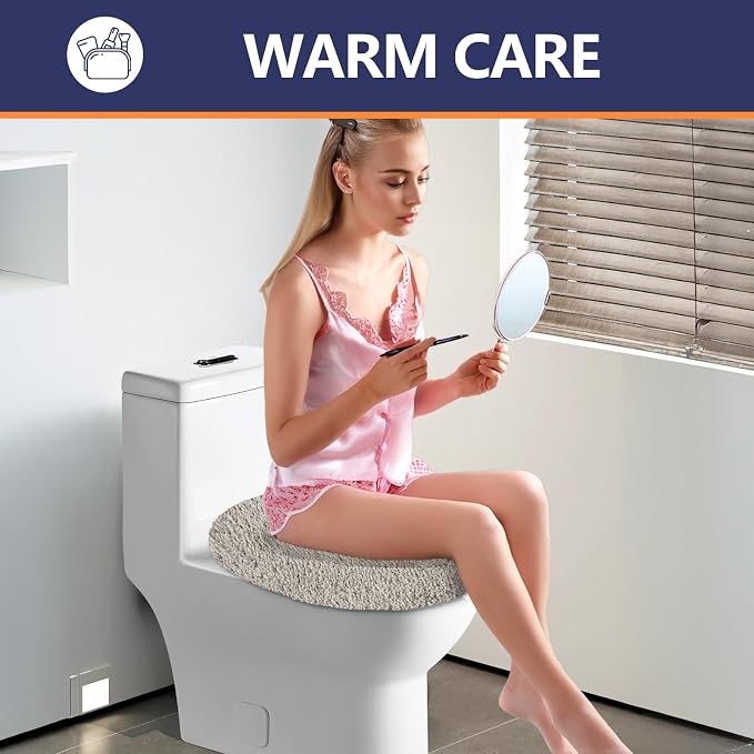Soft Microfiber Toilet Seat Cover 17.5" x 15" Machine Washable | Solid Toilet Lid Cover Adjustable Rubber Backing Fits Most 16 -17.5" L x 14-16" W Round Oblong and Elongated Toilet Seat