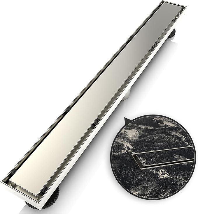 WEBANG 36 Inch Linear Shower Drain Rectangular Floor Drain with Accessories Reversible 2-in-1 Cover Tile Insert Grate Removable SUS304 Stainless Steel CUPC Certified Brushed Nickel