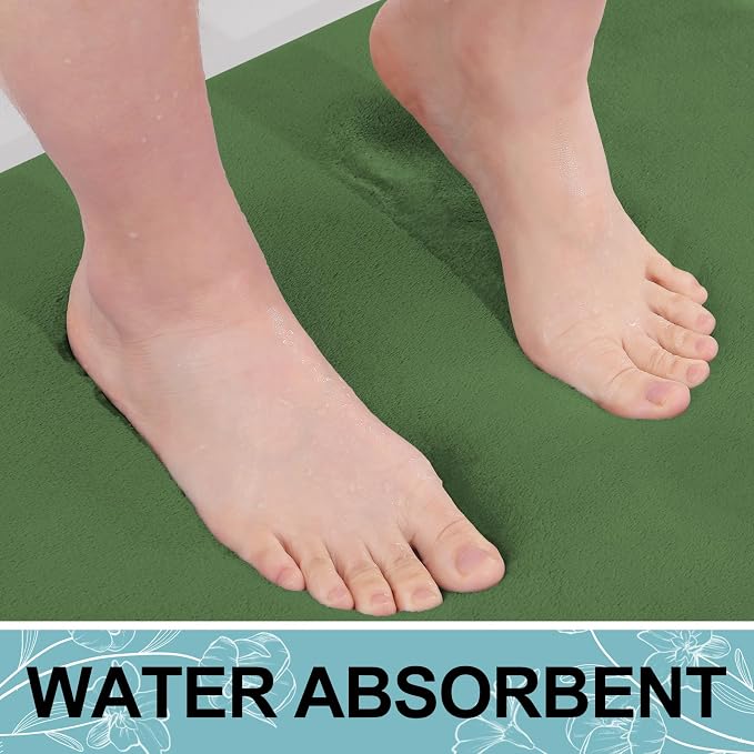 Smiry Memory Foam Bath Mat 24x16, Extra Soft and Absorbent Bathroom Rugs | Olive Green, Quick Dry Machine Washable Non-Slip Bath Mat for Bathroom Floor, Shower and Tub