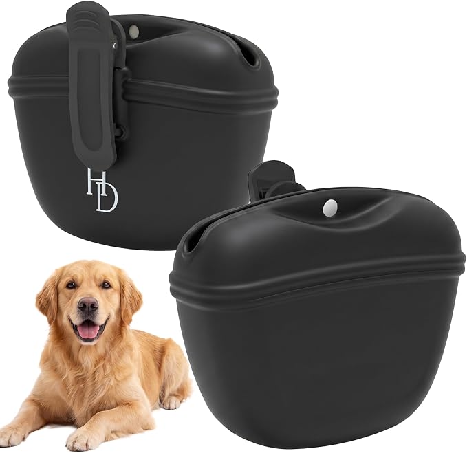 Hampton Distribution Silicone Dog Treat Pouch, Black, BPA Free Pet Treat Pouch for Pet Training with Magnetic Closure, Waist Clip & Portable Design