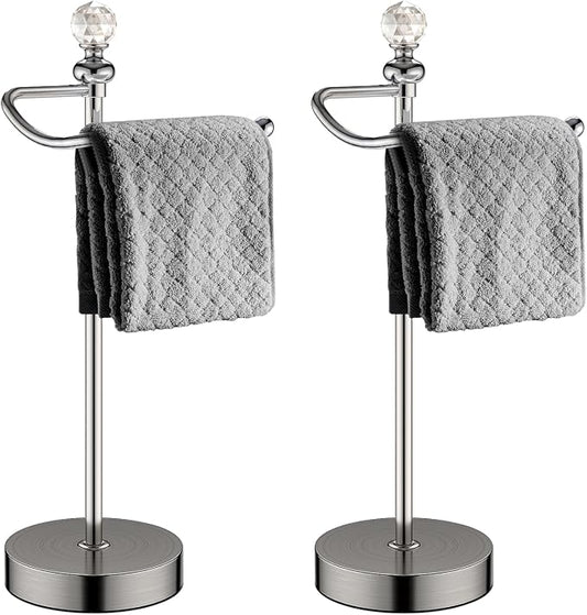 ROLABAM Hand Towel Holder for Bathroom, Hand Towel Rack Stand with Heavy Weighted Base, Crystal Ball Countertop Towel Rack Stand for Bathroom Kitchen (Brushed Nickel, 2 Pack)