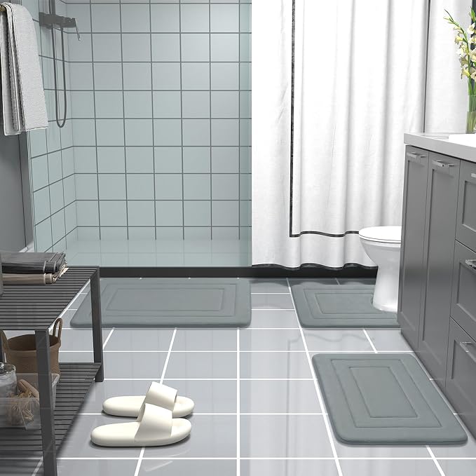 Arotive Memory Foam Bathroom Rug Mat 44x24, Ultra Soft and Absorbent Bath Mat, Machine Wash Dry, Comfortable Bath Rug Carpet for Bathroom Floor, Tub and Shower, Grey