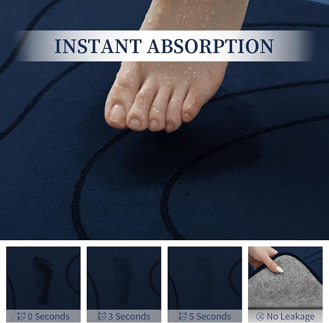 YIHOUSE Bathroom Rugs Sets 5 Piece - Thick Memory Foam Bath Mat, Dark Blue | Ultra Soft, Extra Thick, Super Absorbent, Non Slip, Machine Washable, For Bathroom Floor & Tub, 5 Pieces