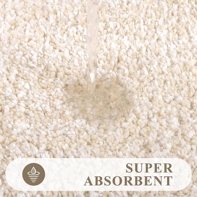 Pauwer Bathroom Rugs Sets 2 Piece, Non Slip Washable Bath Mat, Light Beige | Soft Plush Microfiber, Super Absorbent Floor Carpet, Quick Dry, Shaggy Shower Rug Runner