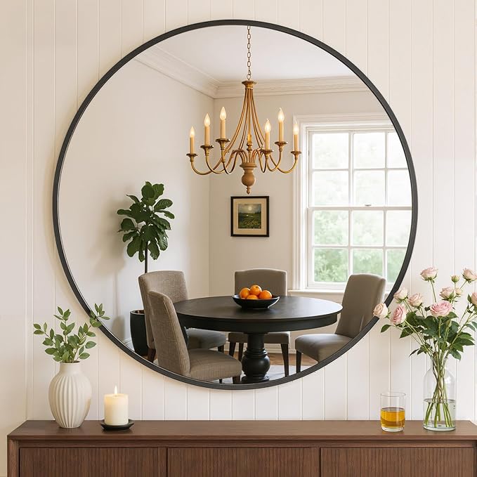 Bathroom Mirror for Wall, 24 Inch Round Mirrors | Circle Vanity Mirror for Bathroom Bedroom Living Room Entryway, Anti-Rust, Tempered Glass, Hanging or Leaning