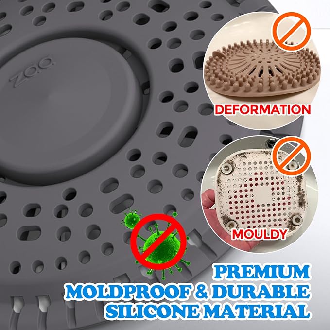 Shower Drain Hair Catcher Silicone Flat Floor Strainer Protector | 2 Pack Black Weighted Flat Shower Drain Protectors, Traps Hair Before Clogs, Easy to Clean in Seconds, Fits Flat Floor Drains