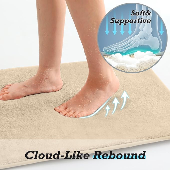 Bathroom Rugs Sets 3 Piece, Non-Slip & Quick Dry Bath Mat Set, Ultra Soft Velvet Bath Rugs for Bathroom, Toilet and Shower Floor, Light Coffee