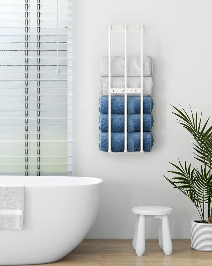 Towel Holders for Bathroom Wall Mounted, Bethom Towel Storage for Small Bathroom, Wall Towel Rack for Rolled Towels Bath Washcloths, White
