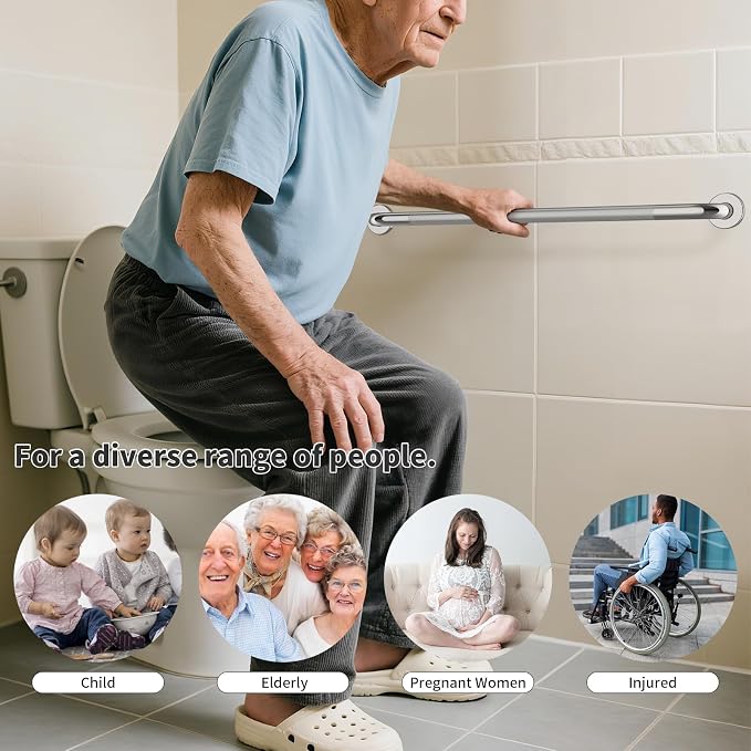 36 Inch Anti Slip Shower Grab Bar,Munzong Bathroom Grab Bars and Showers,Brushed Nickel Knurled Handicap Balance Bar,Safety Hand Rail Support Elderly Senior Bath Handle