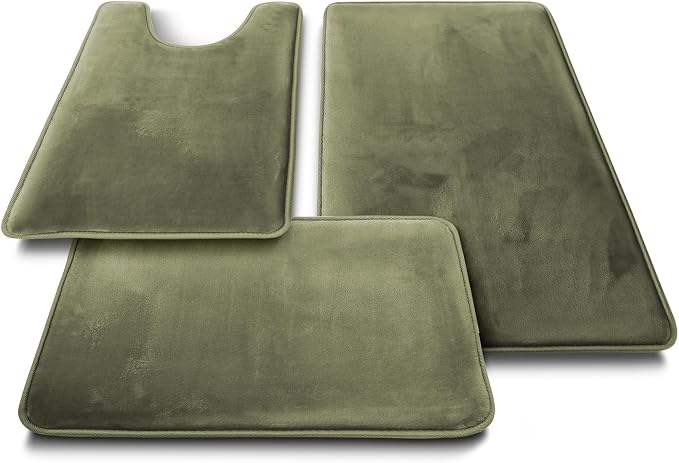 Clara Clark 2 Piece Bathroom Rugs Bath Mat Set, Velvet Memory Foam Bath Mats for Bathroom - Non-Slip, PVC Backing Bath Rugs, Washable - Dries Quickly, Green