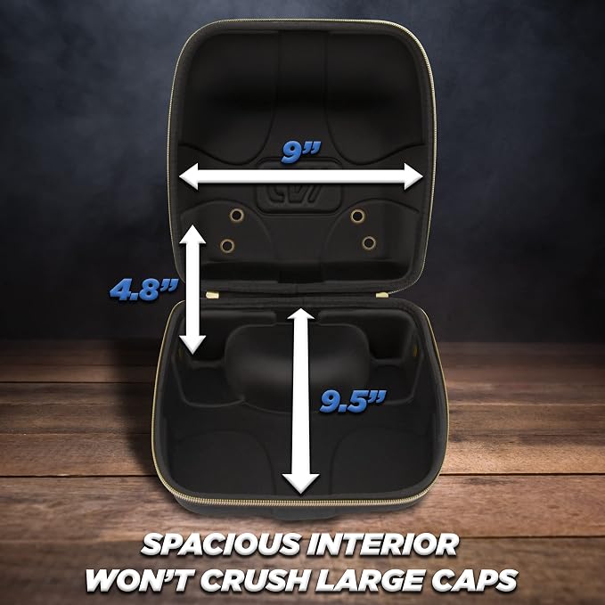 CASEMATIX Hat Travel Case for up to 3 Baseball Caps with Crush-Resistant Hard Shell Outer, Metal Travel Carabiner and Comfortable Handle - Portable Hat Case Carrier for Travel and Hats Storage
