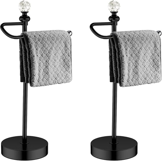 ROLABAM Bath Hand Towel Holder Stand, 2 Pack Stainless Steel Black Towel Rack Hand Holder for Bathroom, Small Countertop Free Standing Hand Towel Rack with Heavy Base (Matte Black, 2 Pack)