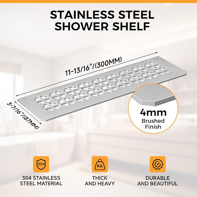 Shower Niche Shelf Fit for Schluter Prefabricated Kerdi Board SN/-SNLT, 4mm Thick, Love Clover Design, Brushed Finish, 304 Stainless Steel Material, Ideal for Use in Tiled Wall Applications