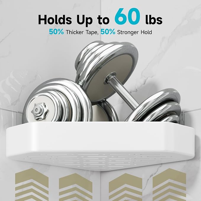 Veken Aluminum Corner Shower Caddy 4-Pack, Never Rust, No Drilling Adhesive Shelves, Stainless Rack with Soap Holder, Bathroom Organizers and Storage, Wall-Mounted Kitchen & Home Decor, White