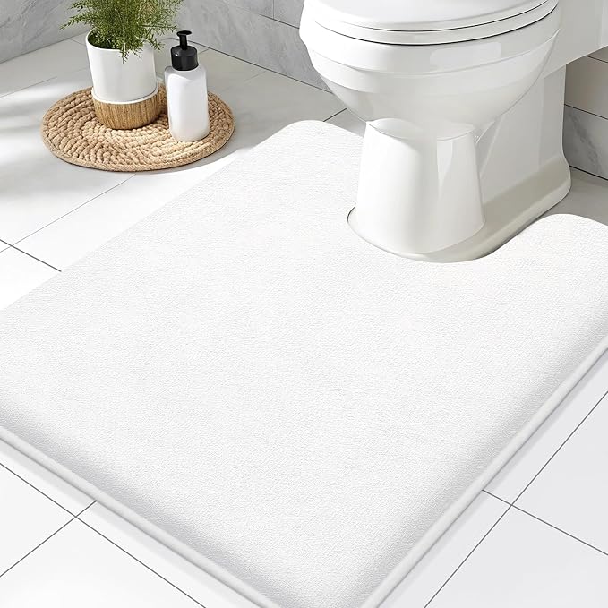 Smiry Memory Foam Toilet Rugs 24x20, Extra Soft Absorbent Bathroom Rugs | White, Quick Dry Machine Washable Non-Slip Contour Bath Mat for Toilet