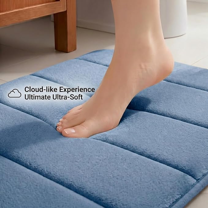 Memory Foam Bathroom Rugs Sets 2 Piece - Super Soft Absorbent Quick Dry Memory Foam Bathroom Rugs, Machine Washable Non Slip Floor Carpet for Tub Shower & Single Sink 16x24 & 20x20,(Deep Blue)