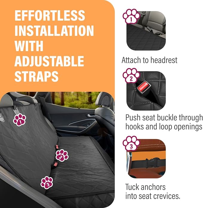 Black XL Dog Car Hammock Back Seat Cover, Waterproof Backseat Cover Protector for Truck Bench Rear of Sedans or SUVs, Essential Pet Supplies Vacuum or Wipe Clean, Machine Washable