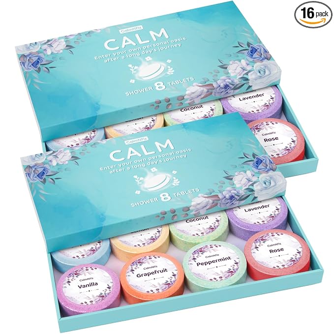 CalmNFiz Shower Steamers Aromatherapy Self Care Gifts 2 * 8 Pack Set, Green | Birthday Gifts for Women, Mom, Wife, Friend, Teacher, Shower Bombs Essential Oil Tablets 8 Fragrances, Self-Care Relaxation