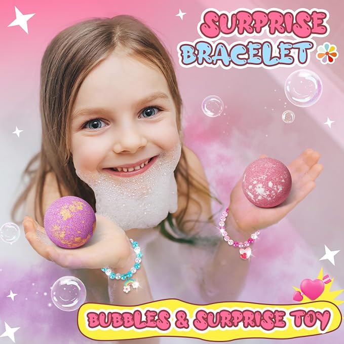 Sanyi Unicorn Bath Bombs for Kids with Bracelet Inside, Gifts for Girls 4-8 | Bubble Bath Toys, Birthday Gifts, Boo Basket Stuffers, Christmas Stocking Stuffers for 4 5 6 8 Girl, Daughter, Granddaughter