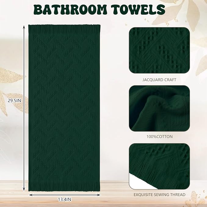 HunnmingRe 24 Pack Boho Hand Towel for Kitchen,Forest Green | 14x30 Inch, 100% Turkish Cotton, Summer Boho Decorative ,Towel Waffle ,Farmhouse Decor ,Absorbent Soft ,Guest Gift