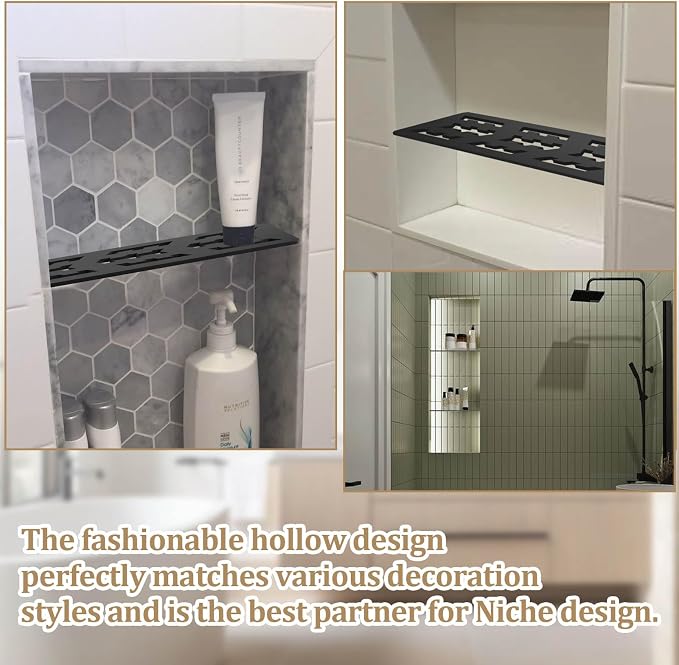 Rectangular Shelf for 12 Inch Tile Prefabricated Niches, Shower Niche Shelf with Frosted Anodized Aluminum Finish, Fits 1/8 inch Grout Lines Shower Niche Insert