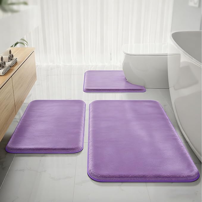RUN HELIX Bathroom Rugs Sets 3 Piece, Soft Absorbent Memory Foam Bath Mats Set, Dry Fast Bath Mat, Machine Washable Bath Rug Set for Bathroom （Lilac）