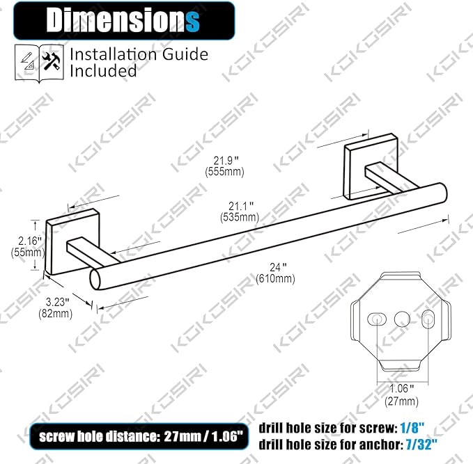 KOKOSIRI Bathroom Towel Bar Bath Towel Holders for Toilet Kitchen Cabinet Wall Mount 24 Inch Champagne Bronze Stainless Steel B4005CPG-L24