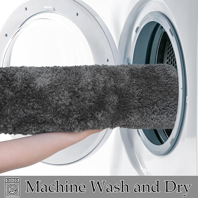 Bathroom Rugs Sets 3 Piece Extra Soft and Absorbent Microfiber Bath Rugs, Plush Shaggy Luxury Mat with Rubber Backing, Machine Wash Dry, Bath Mats for Bathroom Floor, Tub and Shower, Deep Grey