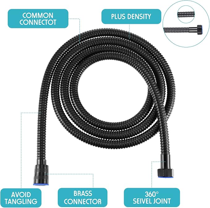 Mimorou 79 Inch Stainless Steel Shower Hose with Adjustable Arm Holder Shower Head Adjustable Replacement Hose Head Holder for Wall (Stylish Style, Black)