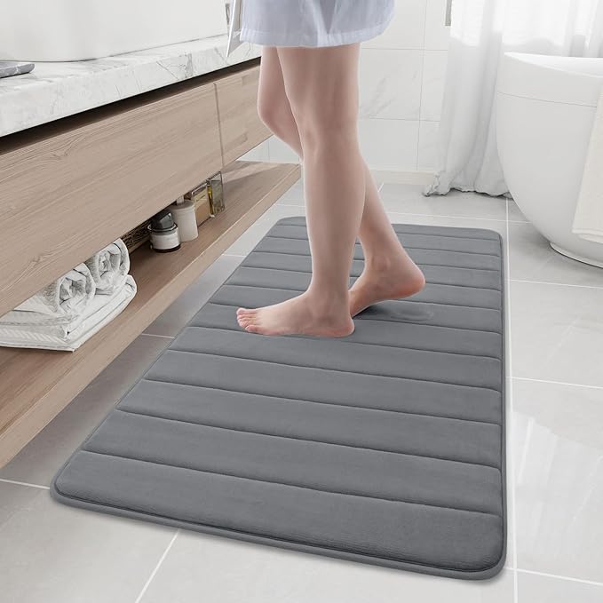 Buganda Memory Foam Bath Mat 47 x 24, Ultra Soft Absorbent Bathroom Rugs | Grey, Machine Washable Quick Dry Bath Mats for Bathroom Floor, Shower and Tub, Home Decor Accessories
